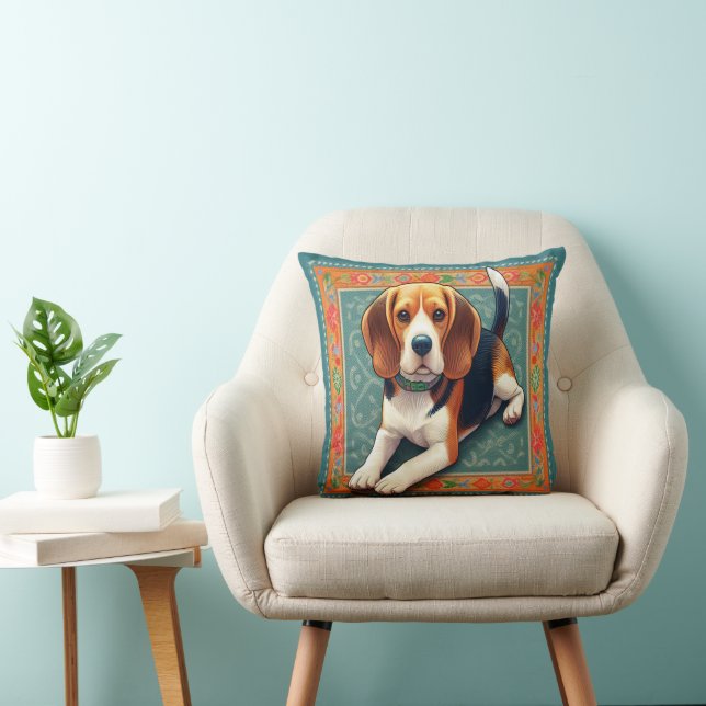 Stylish Realistic 3D Beagle Dog Colourful Border Cushion (Chair)