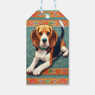 Stylish Realistic 3D Beagle Dog Colourful Border Gift Tags