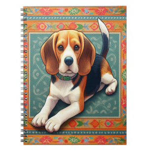 Stylish Realistic 3D Beagle Dog Colourful Border Notebook