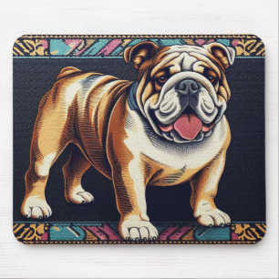 Stylish Realistic Bulldog with A Colourful Frame Mouse Pad