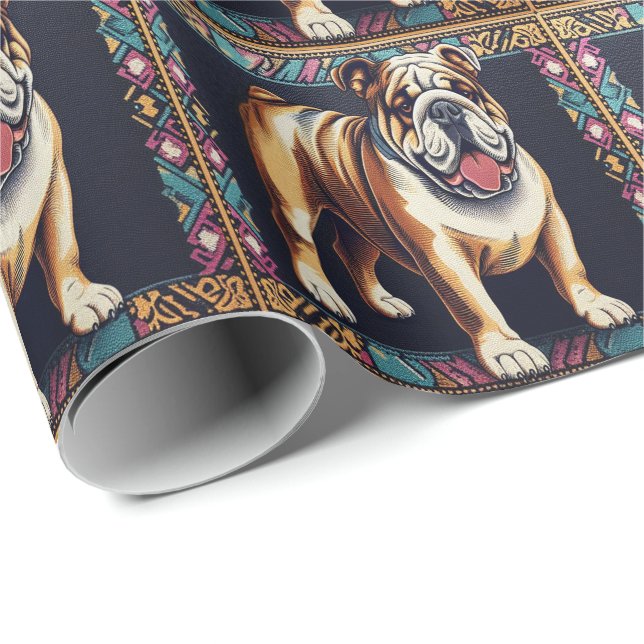 Stylish Realistic Bulldog with A Colourful Frame Wrapping Paper (Roll Corner)