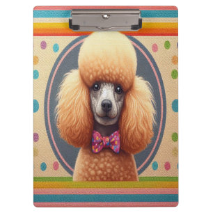 Stylish Realistic Cute Poodle Dog Colourful Border Clipboard