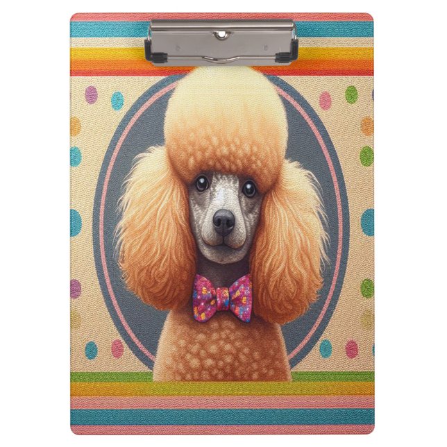 Stylish Realistic Cute Poodle Dog Colourful Border Clipboard (Front)