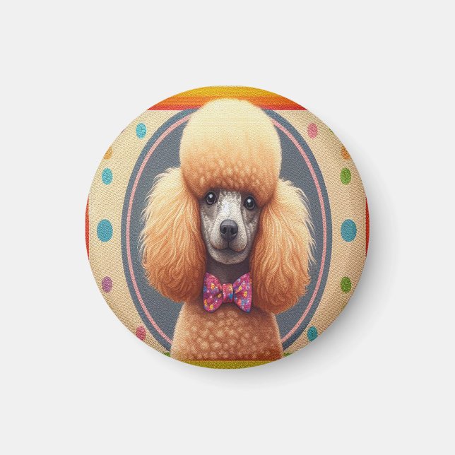 Stylish Realistic Cute Poodle Dog Colourful Border Magnet (Front)