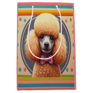 Stylish Realistic Cute Poodle Dog Colourful Border Medium Gift Bag