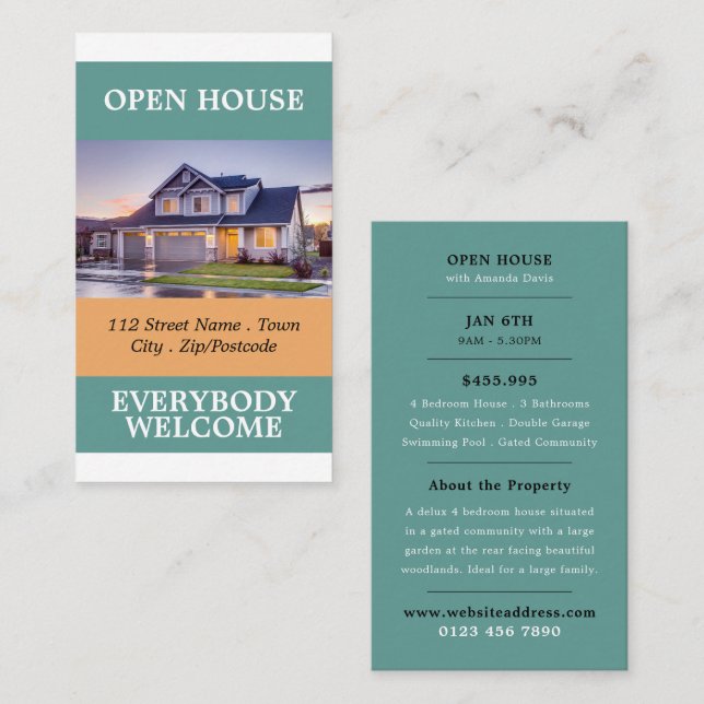 Stylish Realtor Open House Advertising Cards (Front/Back)