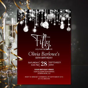 Stylish Red 50th Birthday Party Invitation