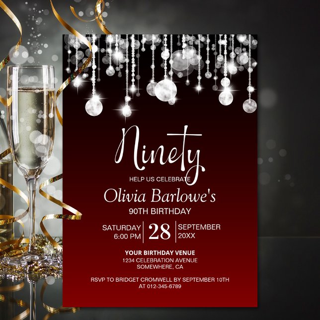 Stylish Red 90th Birthday Party Invitation (Creator Uploaded)