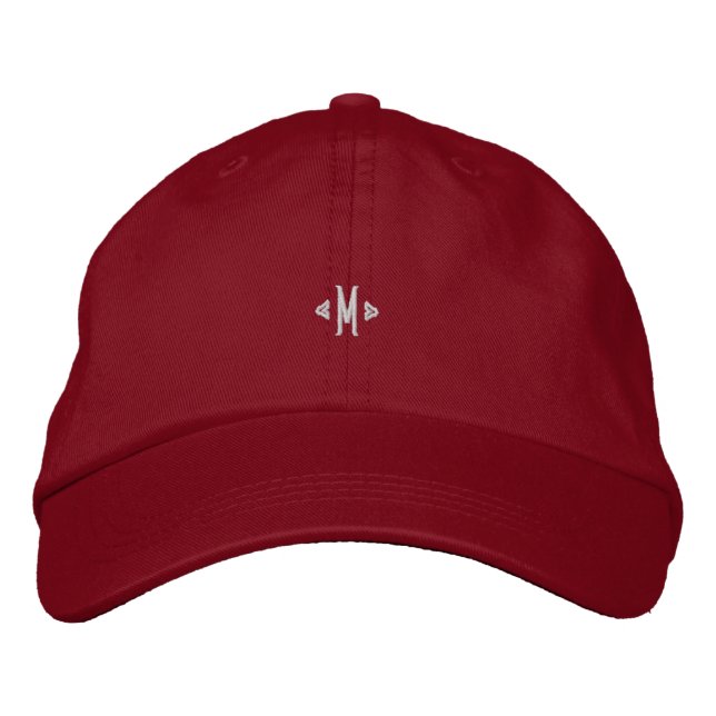 Stylish Red Adjustable-Hat M Initial Monogram Wear Embroidered Hat (Front)