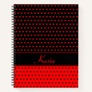 Stylish Red and Black Hearts, Name/ Text Template Notebook