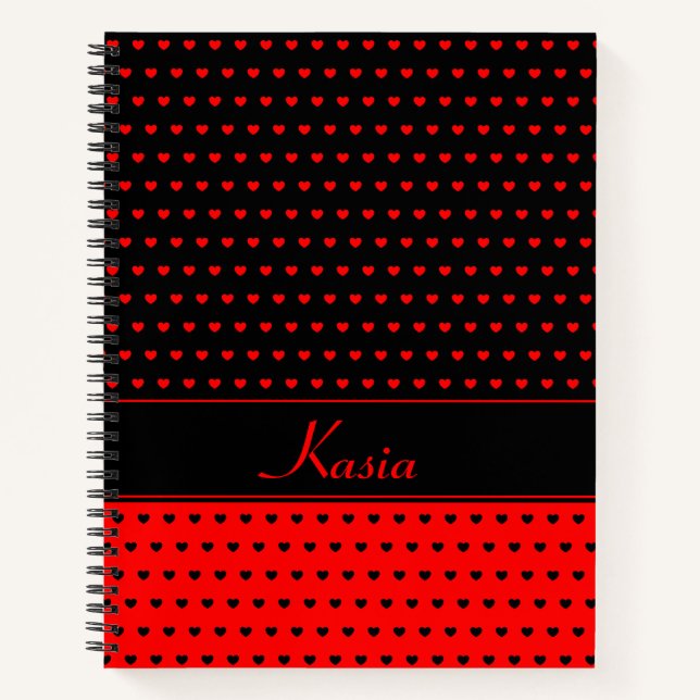 Stylish Red and Black Hearts, Name/ Text Template Notebook (Front)