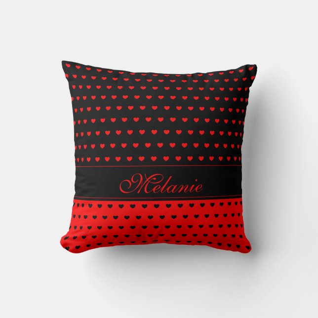 Stylish Red And Black Hearts Pattern Name Template Cushion (Front)