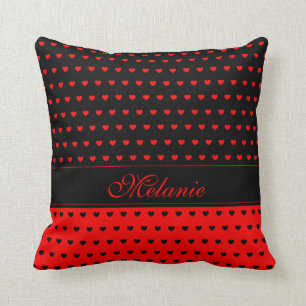 Stylish Red And Black Hearts Pattern Name Template Cushion
