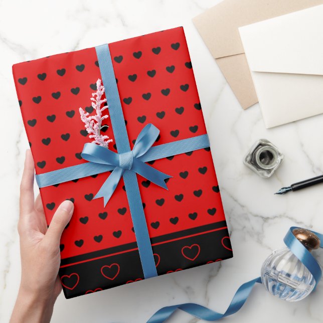 Stylish Red And Black Hearts Wrapping Paper (Gifting)
