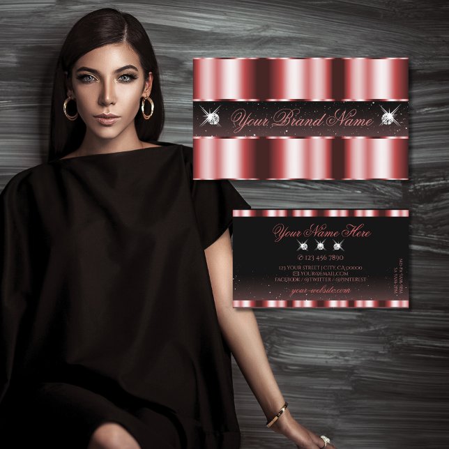 Stylish Red and Black Sparkling Diamonds Elegant Business Card (Creator Uploaded)
