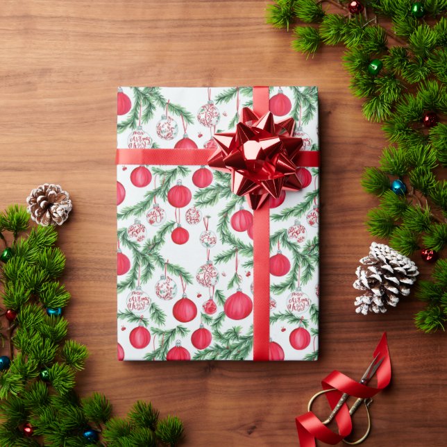 Stylish Red And Green Christmas Watercolor Wrapping Paper (Holiday Gift)