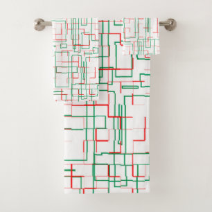 Stylish Red and Green Pattern  Bath Towel Set