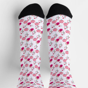 Stylish Red and Pink Flral Pattern Socks