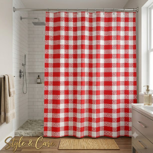 Stylish Red and White Chequered Shower Curtain