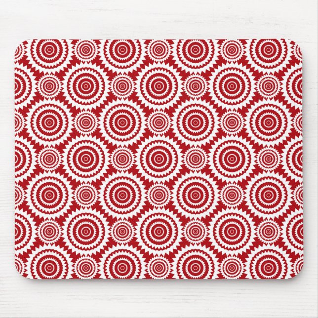 Stylish Red and White Geometric Pattern Mouse Pad (Front)