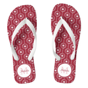 Stylish Red and White Hearts Monogram With Name Jandals