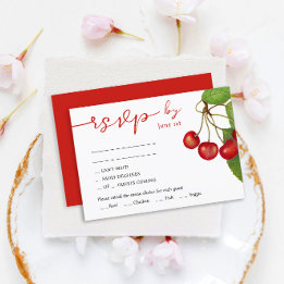 Stylish Red And White Pretty Cherries Wedding RSVP Card