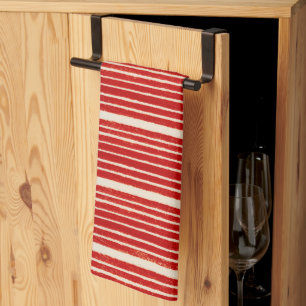 Stylish Red and White Stripes Festive Tea Towel