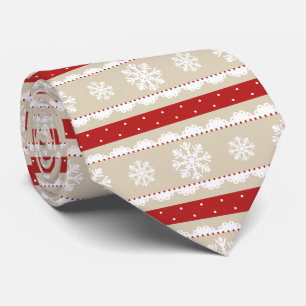 Stylish Red Beige White Christmas Snowflakes Tie
