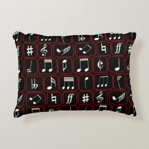 Stylish Red Black and White Geometric Music Notes Decorative Cushion