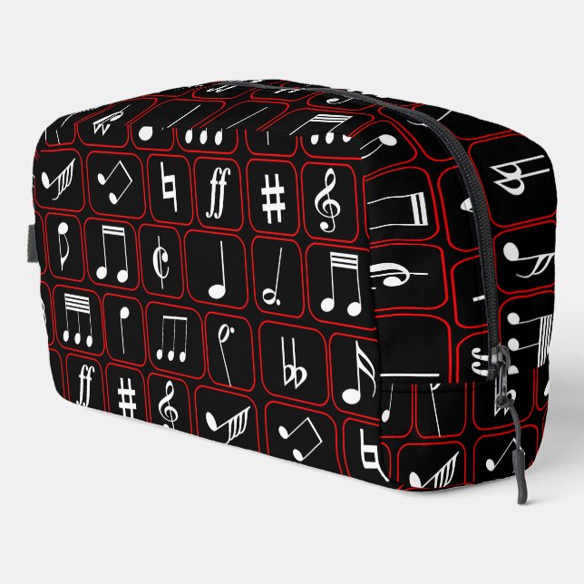 Stylish Red Black and White Geometric Music Notes Dopp Kit (Right Corner)