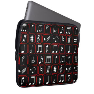 Stylish Red Black and White Geometric Music Notes Laptop Sleeve
