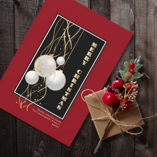 Stylish Red Black Gold Christmas Baubles Holiday Card