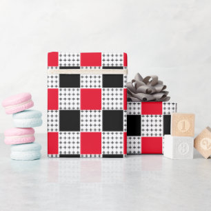 Stylish red & black modern Chequered Wrapping Paper