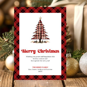 Stylish Red Black Plaid Christmas Tree Greeting Holiday Card