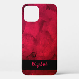 Stylish Red Black Watercolor Pattern Personalised iPhone 12 Case