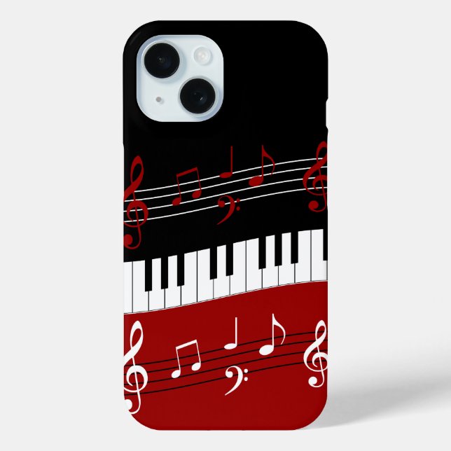 Stylish Red Black White Piano Keys and Notes Case-Mate iPhone Case (Back)
