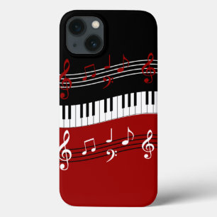 Stylish Red Black White Piano Keys and Notes iPhone 13 Case