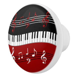 Stylish Red Black White Piano Keys and Notes Ceramic Knob