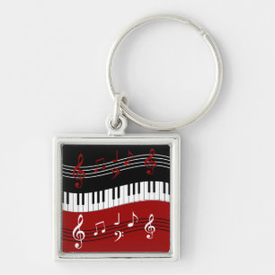 Stylish Red Black White Piano Keys and Notes Key Ring