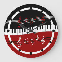 Stylish Red Black White Piano Keys and Notes