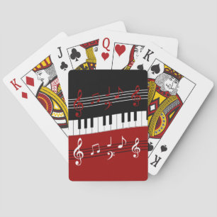 Stylish Red Black White Piano Keys and Notes Playing Cards