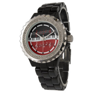 Stylish Red Black White Piano Keys and Notes Watch