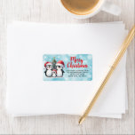 Stylish Red Blue Christmas Cute Penguins Family Label<br><div class="desc">Create elegant blue and red Merry Christmas return address labels with a cute penguins' family illustration near a Christmas tree. The template makes it easy to type your address.</div>