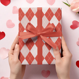 Stylish Red & Blush Pink Large Argyle Pattern Wrapping Paper