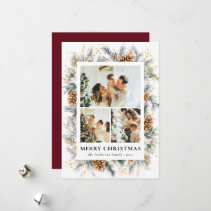 Stylish Red Botanical Photo Frame Christmas Holiday Card