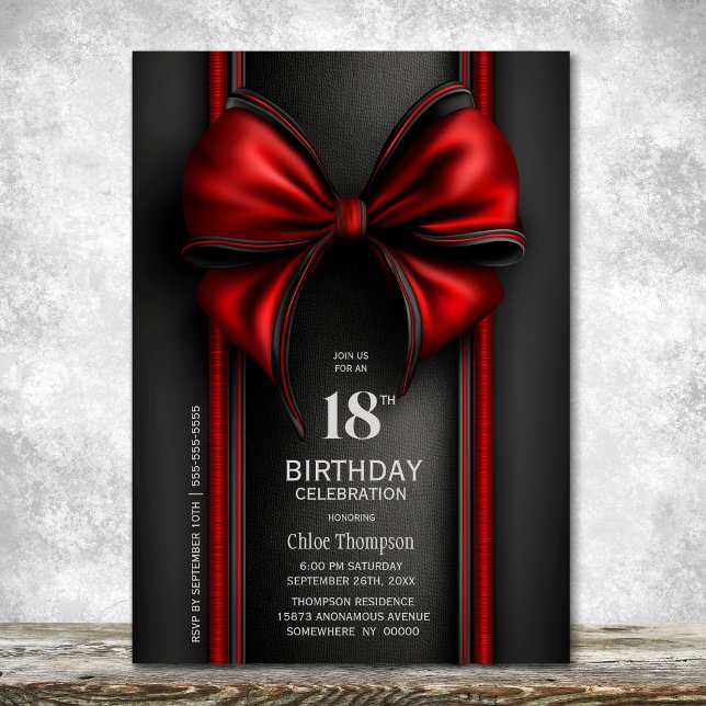 Stylish Red Bow 18th Birthday Party Invitation (Creator Uploaded)