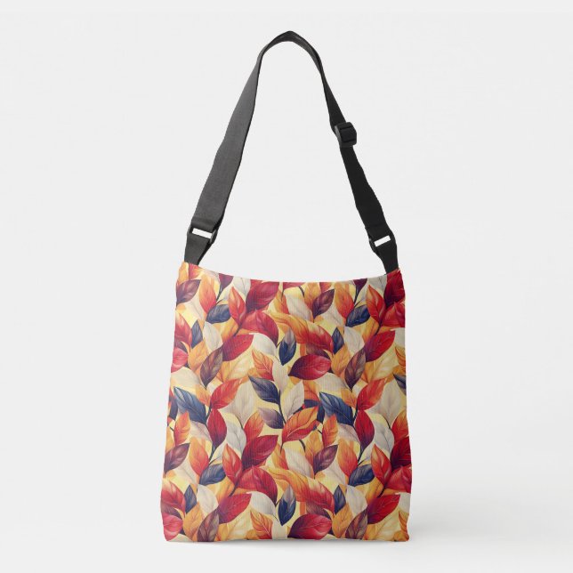 Stylish Red Brown Blue Autumn Fall Leaves Crossbody Bag (Front)