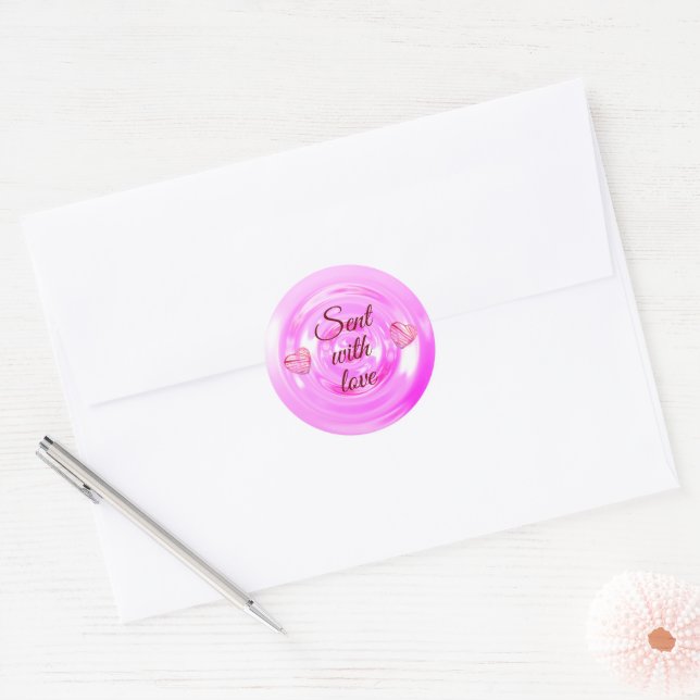 Stylish Red Button Heart Script Cute Quotes Classi Classic Round Sticker (Envelope)