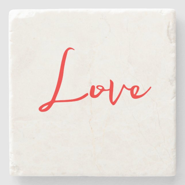 Stylish Red Calligraphy White Love Wedding Stone Coaster (Front)