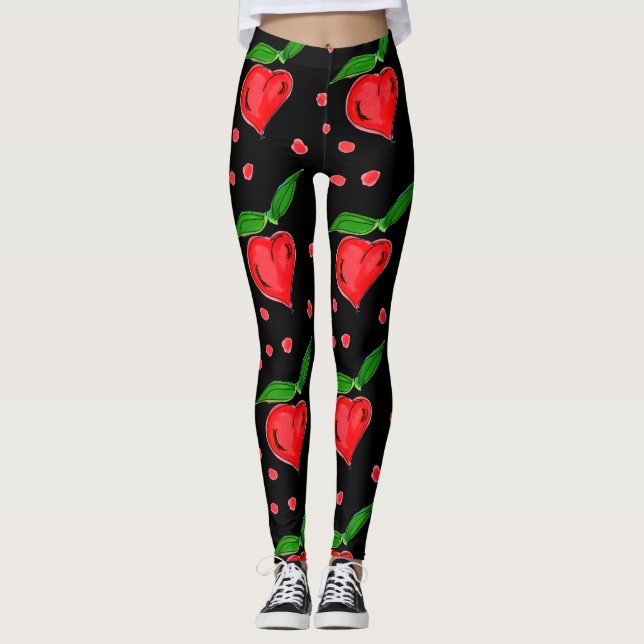 Stylish Red Candy Hearts Leggings (Front)